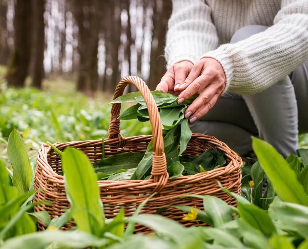 Bärlauch Paste Beitragsbild: Frau beim bärlauch sammeln