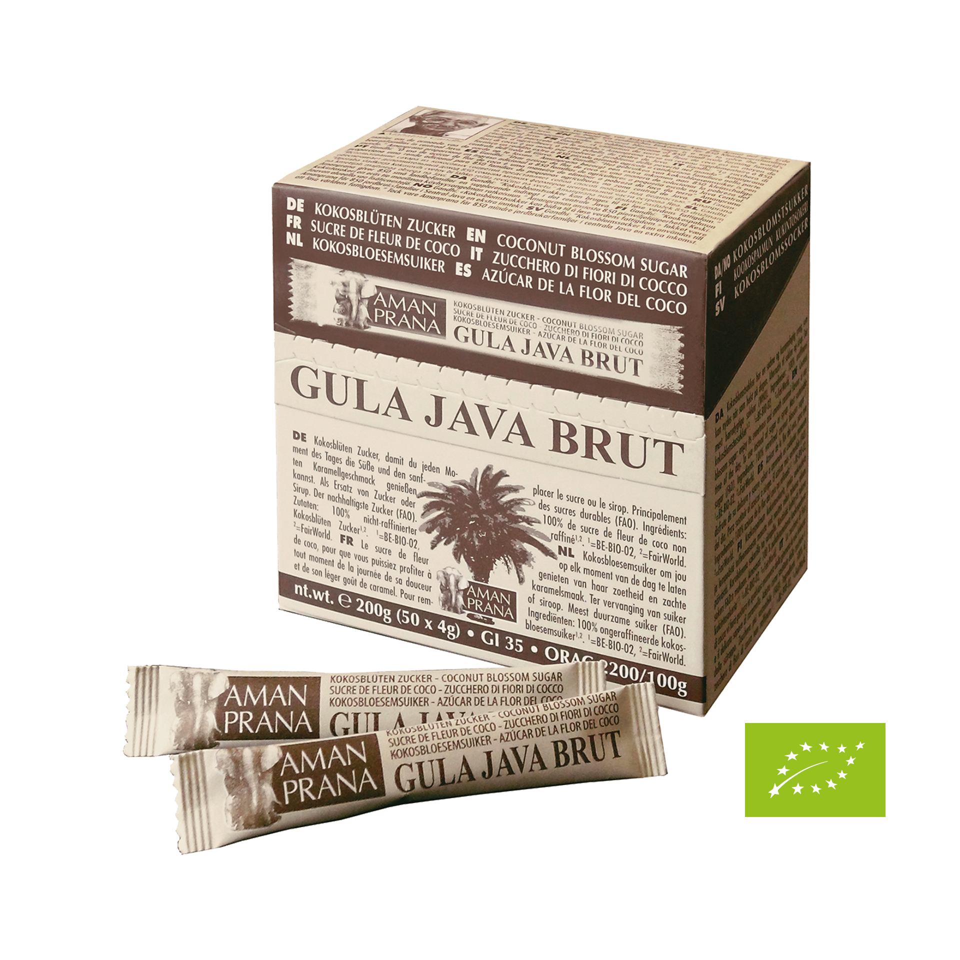 Gula Java Brut, BIO, 50 x 4 g Sticks